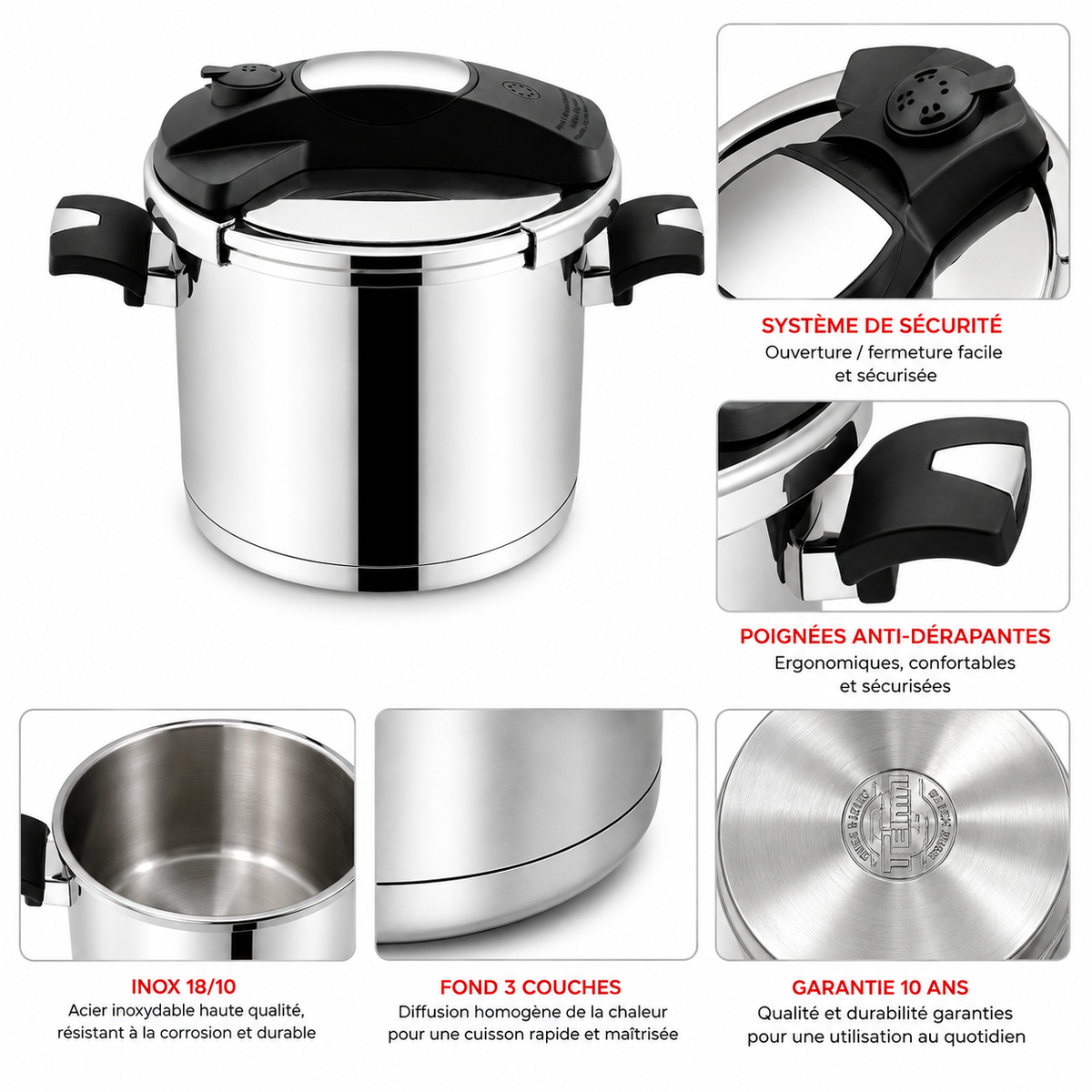 Cocotte TEM Cosmos en Acier Inoxydable 18/10 – 7 Litres (Garantie 10 ans)