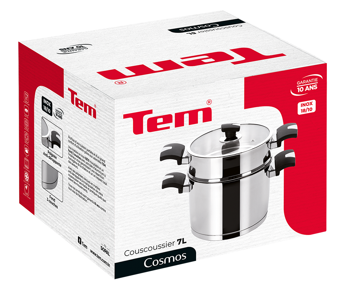Couscoussière TEM Cosmos Cosmos - Inox 18/10 (5L ou 7L) (Garantie 10 ans)
