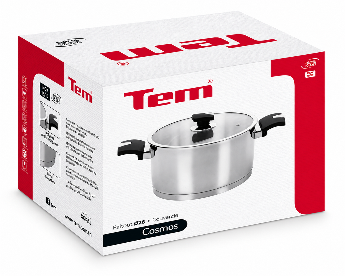 Faitout TEM Cosmos Inox 18/10 – Collection Cosmos (20cm, 24cm, 26) (Garantie 10 ans)