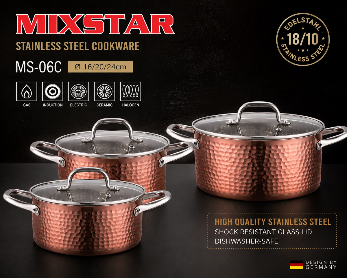 Batterie de cuisine Mixstar MS-06C – 6 pièces (16, 20, 24 cm)