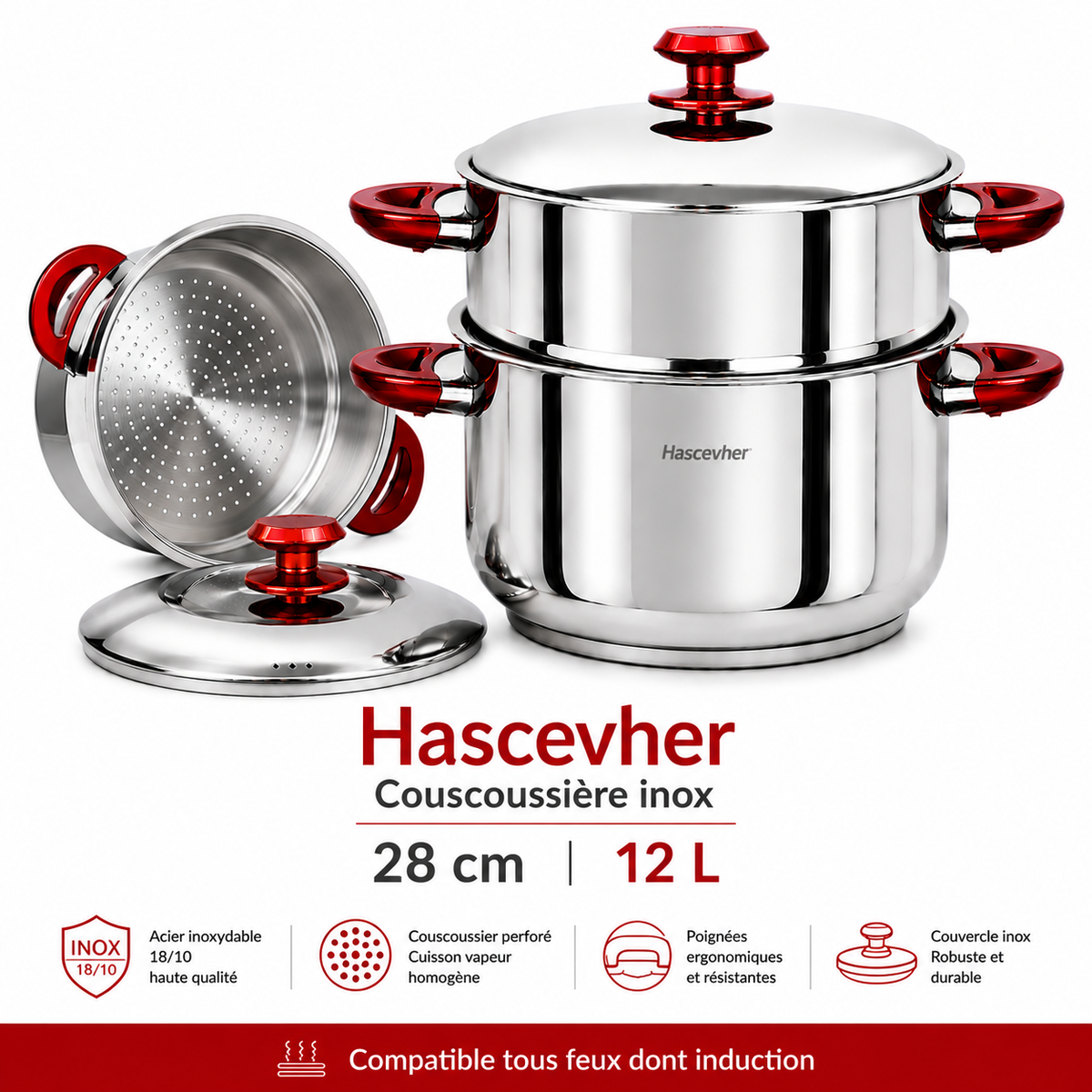 Couscoussière Hascevher Inox – 28 cm / 12 L
