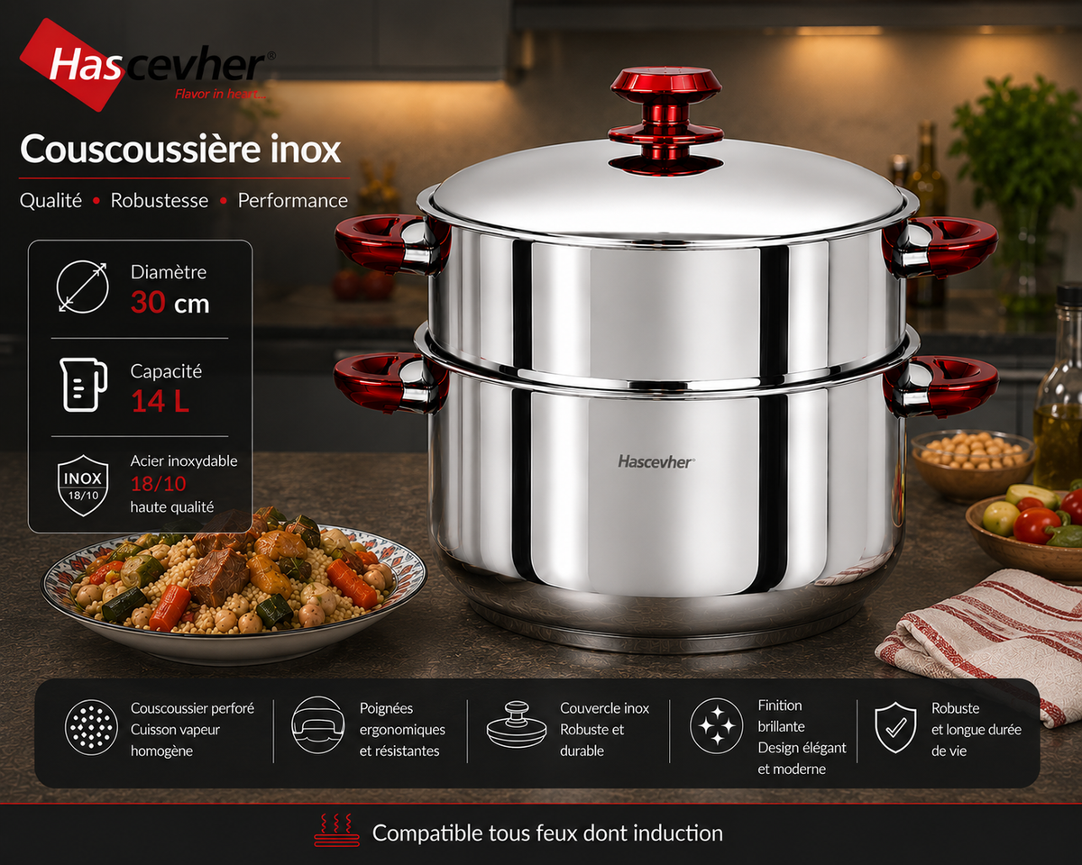 Couscoussière Hascevher Inox – 28 cm / 12 L