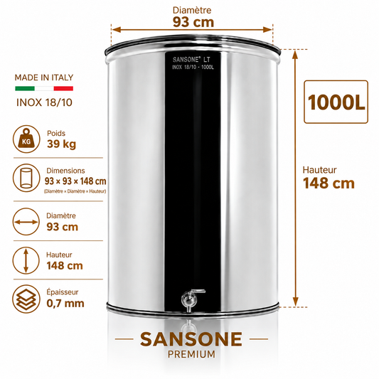 Citerne 1000L en Inox Alimentaire 18/10 Sansone Premium – Made in Italy