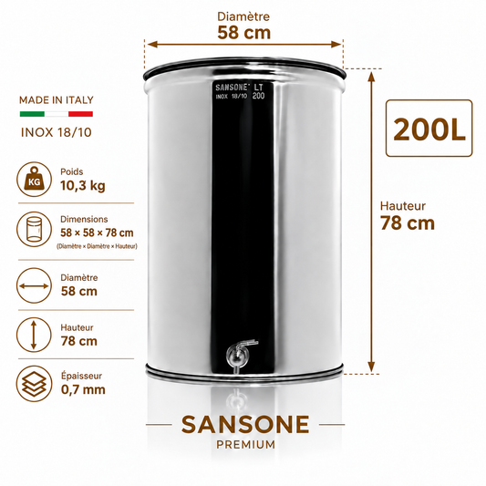 Citerne 200L en Inox Alimentaire 18/10 Sansone Premium – Made in Italy