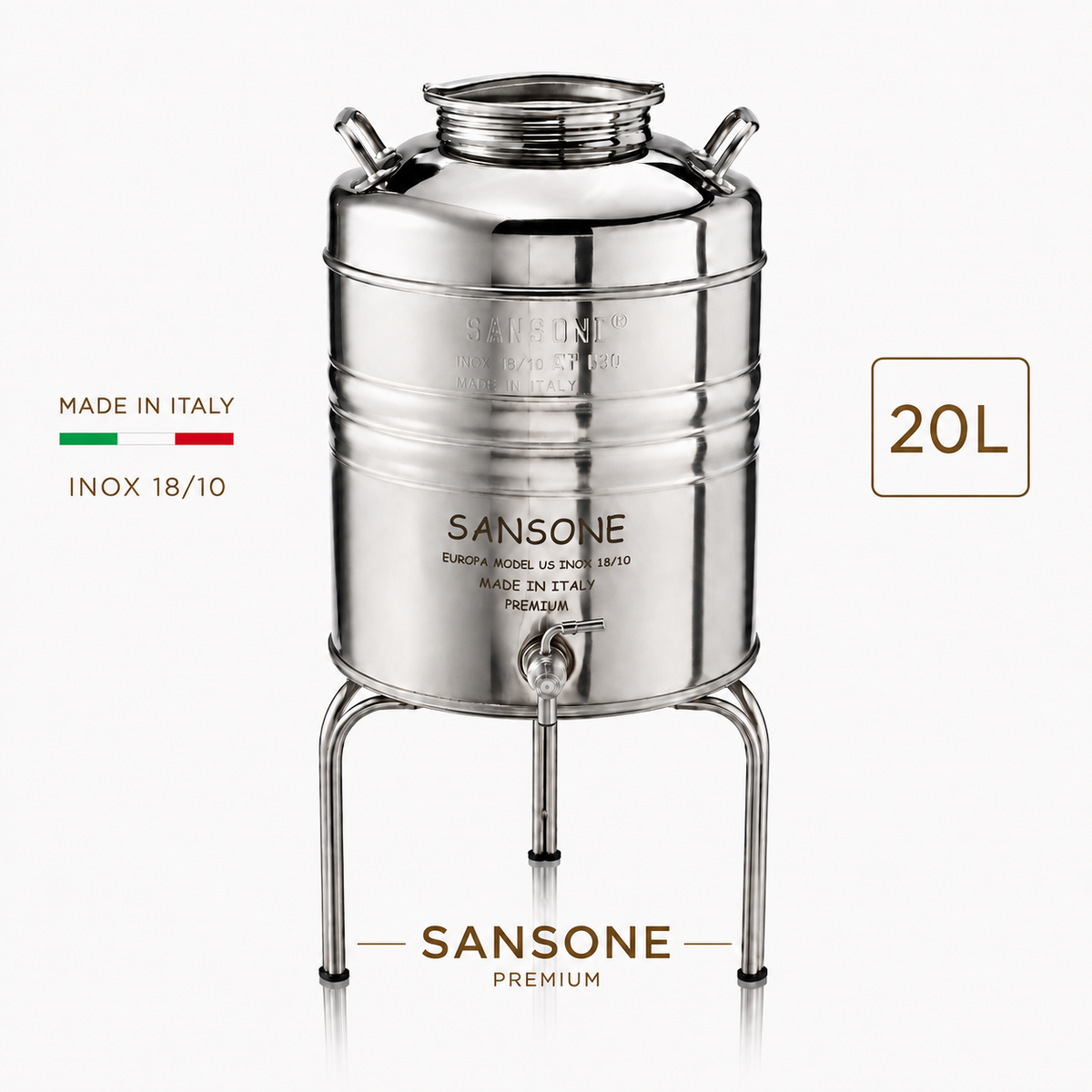 Citerne 20L en Inox Alimentaire 18/10 Sansone Premium – Made in Italy – avec Support