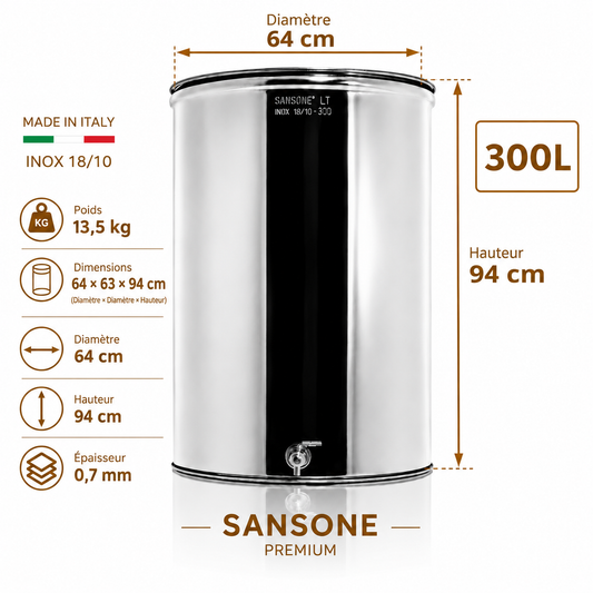 Citerne 300L en Inox Alimentaire 18/10 Sansone Premium – Made in Italy