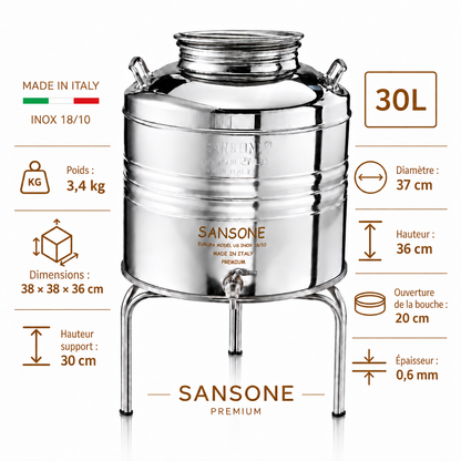 Citerne 30L en Inox Alimentaire 18/10 Sansone Premium – Made in Italy – avec Support