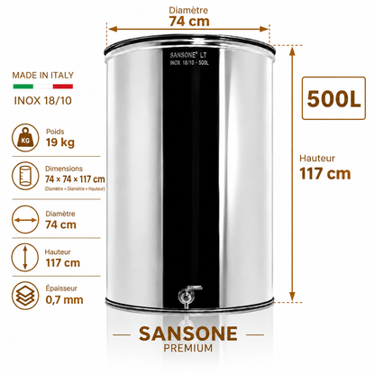 Citerne 500L en Inox Alimentaire 18/10 Sansone Premium – Made in Italy