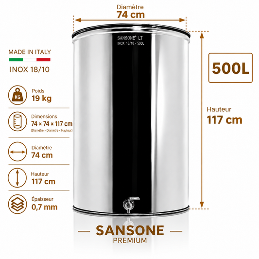 Citerne 500L en Inox Alimentaire 18/10 Sansone Premium – Made in Italy
