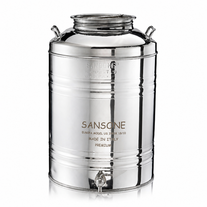Citerne Sansone Premium 50 L avec couvercle, poignées et robinet inox, présentée sans son support.