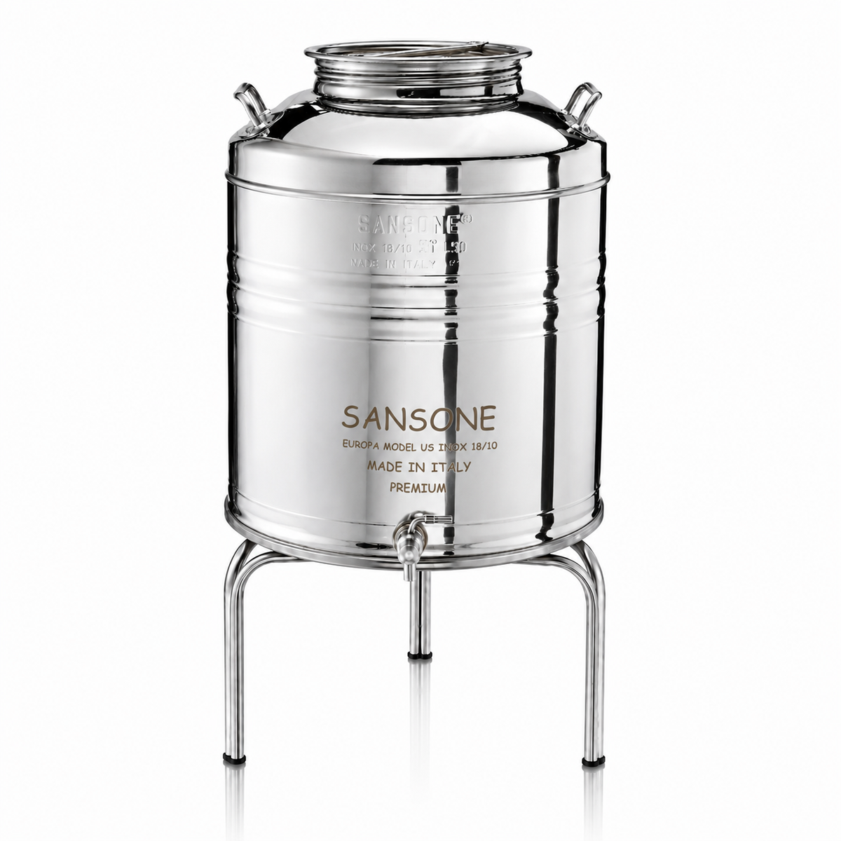 Vue de face de la citerne Sansone Premium 50 L sur son support métallique.