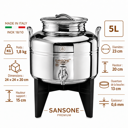 Citerne 5L en Inox Alimentaire 18/10 Sansone Premium – Made in Italy – avec Support