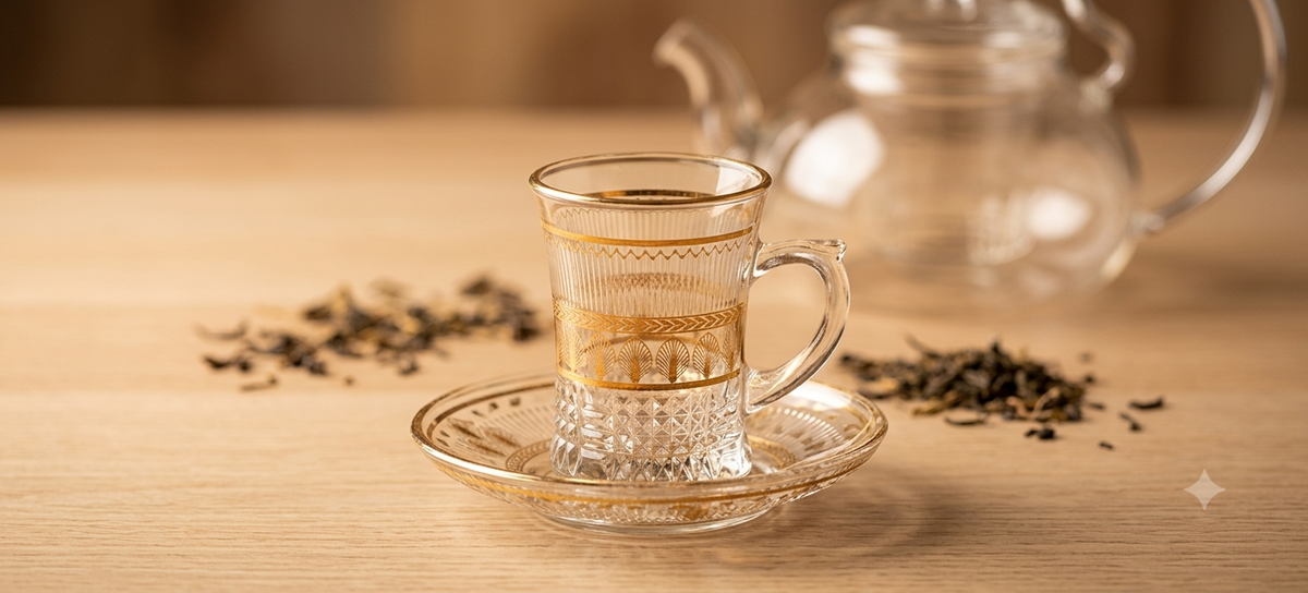 Service à thé turc en verre ciselé (12 Pièces)
