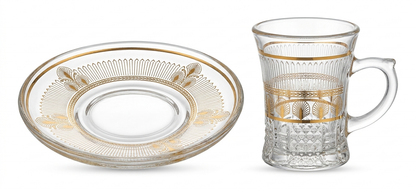 Service à thé turc en verre ciselé (12 Pièces)
