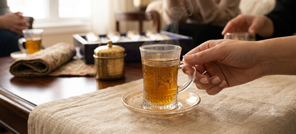 Service à Thé en Verre Ciselé - Motif Ginkgo Biloba Doré (12 Pièces)