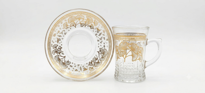 Service à Thé en Verre Ciselé - Motif Ginkgo Biloba Doré (12 Pièces)