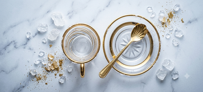 Service à Thé Lignes Torsadées Dorées & Anse Anneau (12 Pièces)