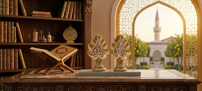 Duo Sculptures Calligraphiques Feuille d'Or (Allah & Muhammad)