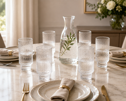 Ensemble de 6 Verres à Boisson Cannelés "Élégance Verticale"
