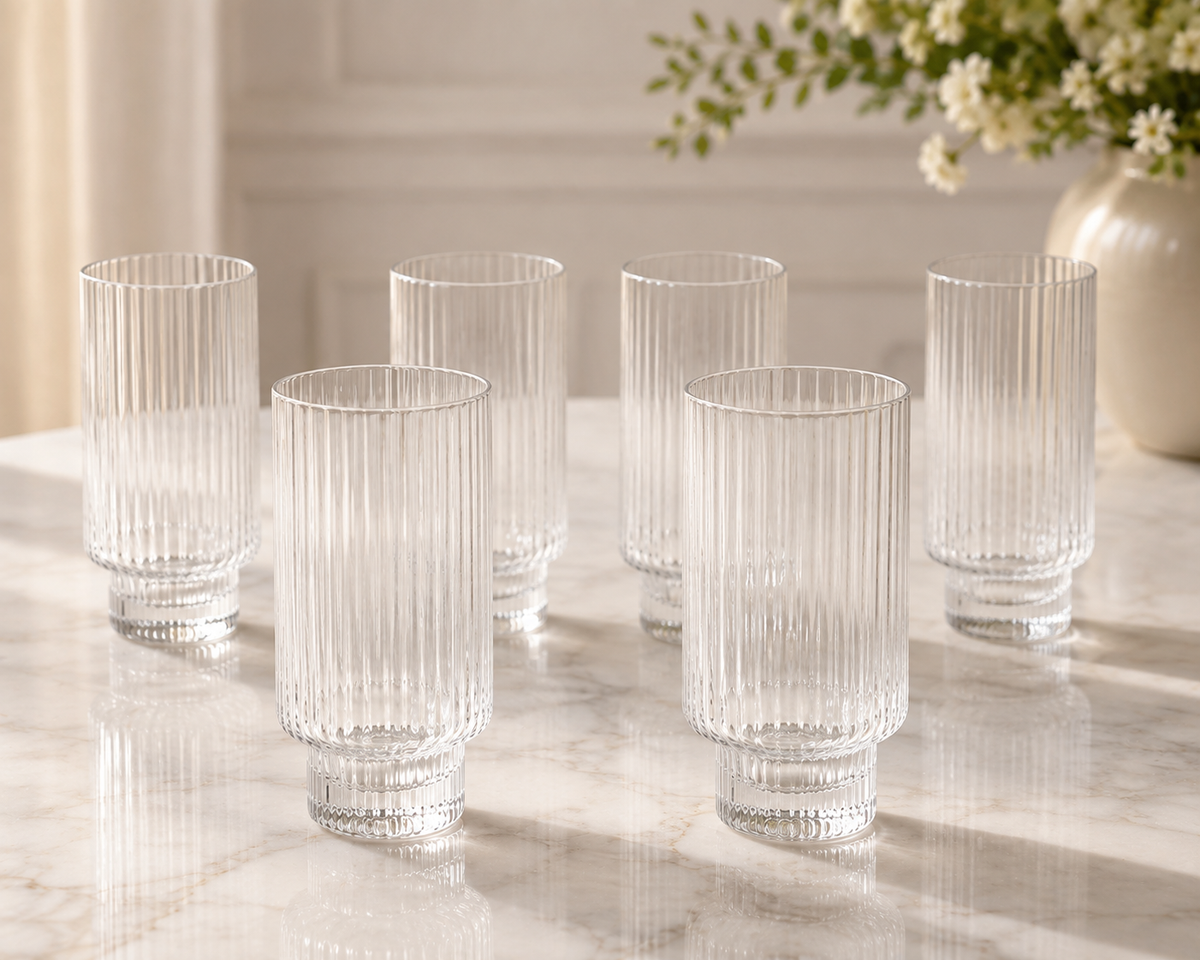 Ensemble de 6 Verres à Boisson Cannelés "Élégance Verticale"