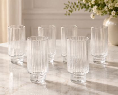 Ensemble de 6 Verres à Boisson Cannelés "Élégance Verticale"