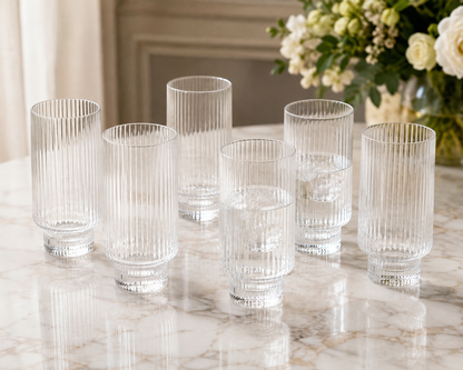 Ensemble de 6 Verres à Boisson Cannelés "Élégance Verticale"