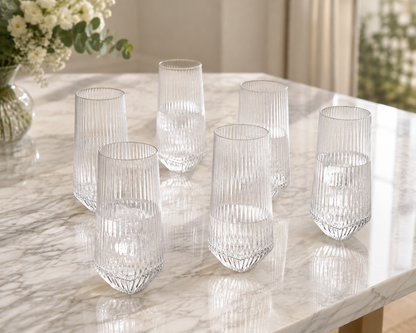Ensemble de 6 Verres Cannelés "Pointe d'Élégance"