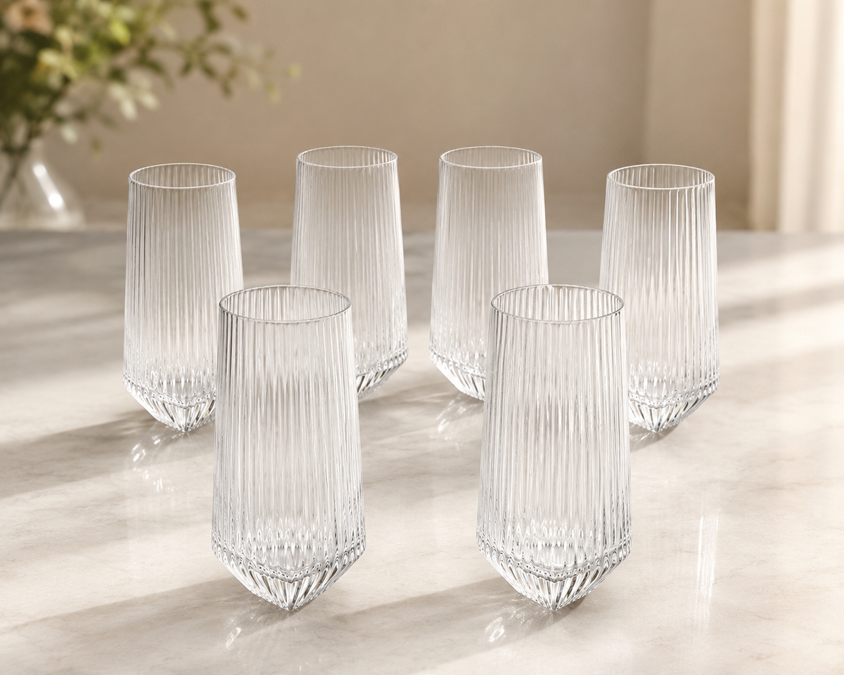 Ensemble de 6 Verres Cannelés "Pointe d'Élégance"
