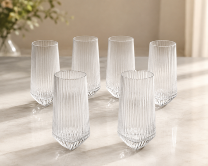Ensemble de 6 Verres Cannelés "Pointe d'Élégance"