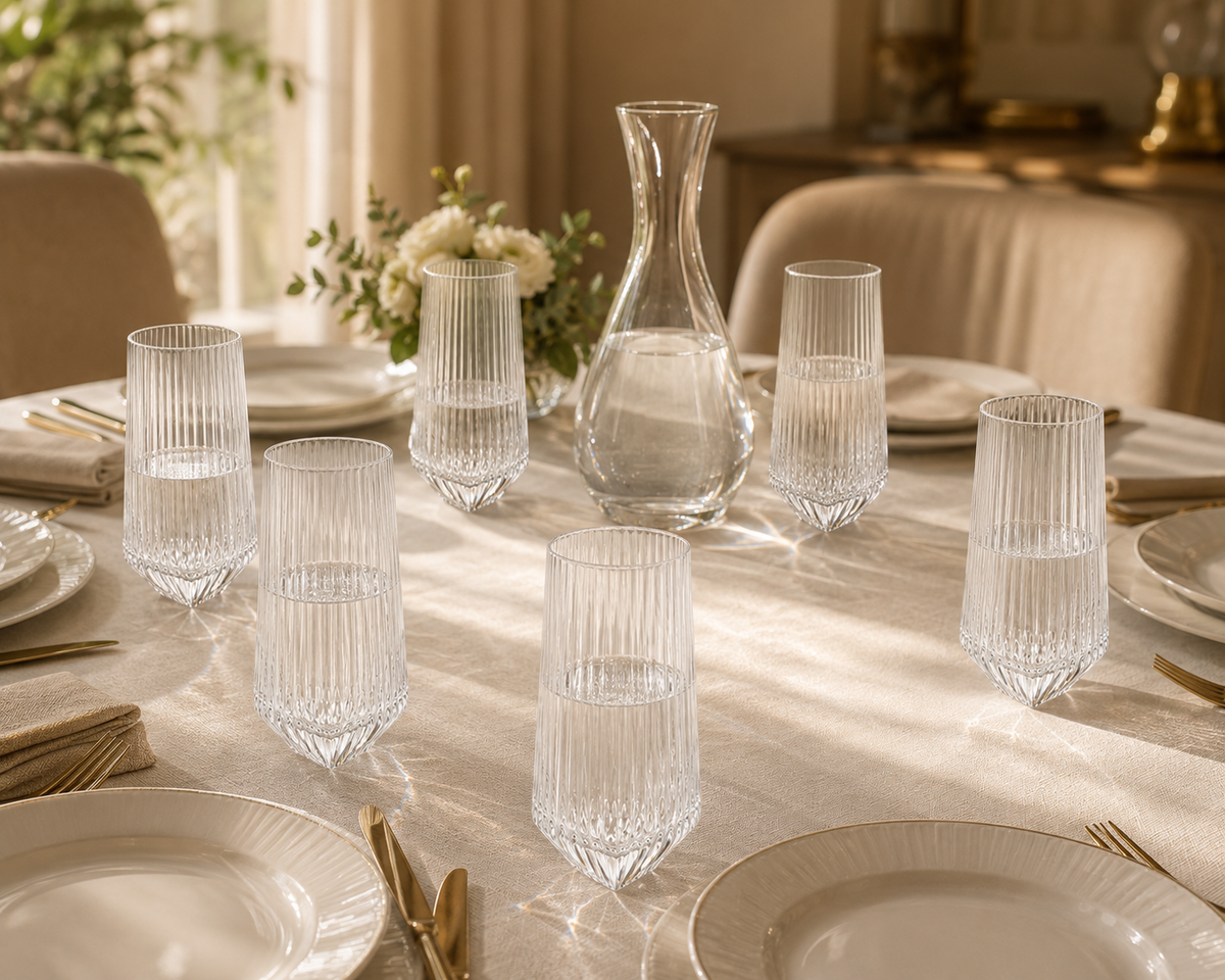 Ensemble de 6 Verres Cannelés "Pointe d'Élégance"