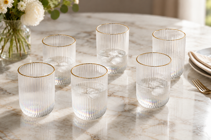 Ensemble de 6 Verres Cannelés "Éclat Doré"