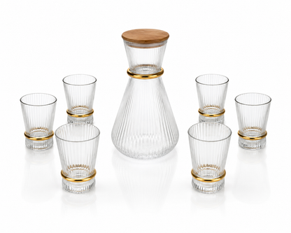 Ensemble Carafe et 6 Verres "Élégance Dorée & Bambou"