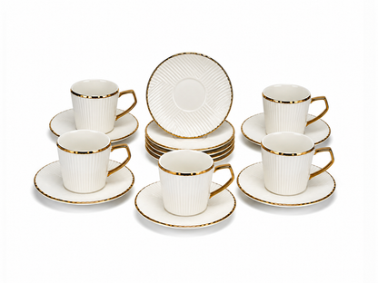 Service à Café "Blanc & Or" – Élégance & Minimalisme (Set de 6 Tasses et Soucoupes)
