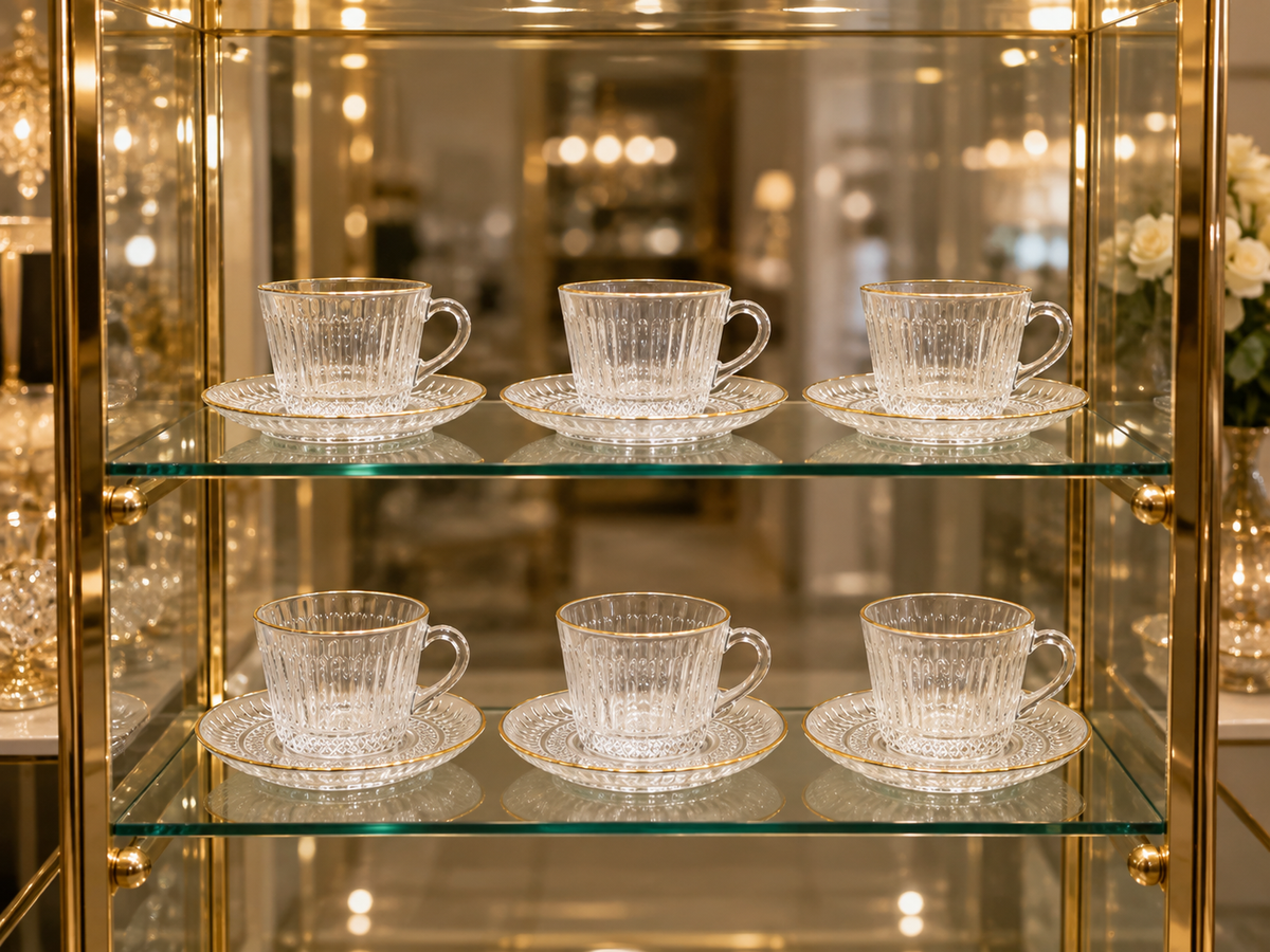 Service à Café "Luminescence" – Verre Ciselé & Dorure
