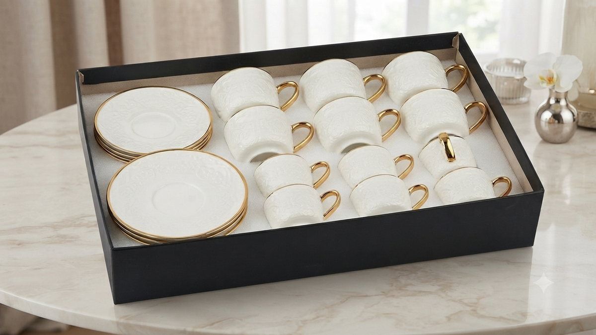 Service Duo "Blanche Or" – Grand & Petit Service (Tasses et Soucoupes)