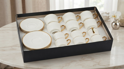 Service Duo "Blanche Or" – Grand & Petit Service (Tasses et Soucoupes)