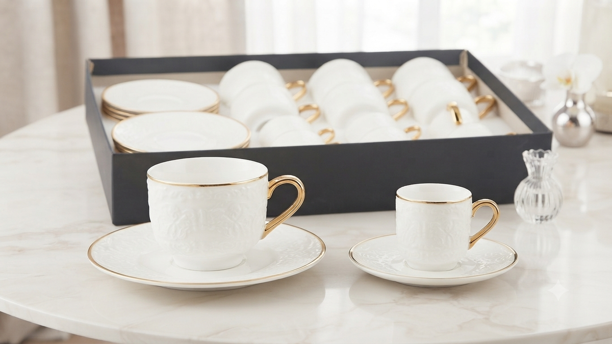 Service Duo "Blanche Or" – Grand & Petit Service (Tasses et Soucoupes)