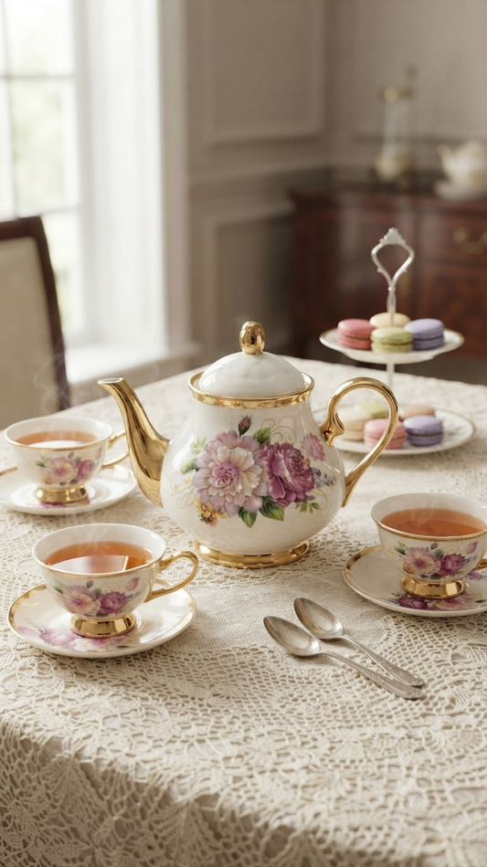 Service à Thé & Café "Jardin de Roses" (Set Élégance)