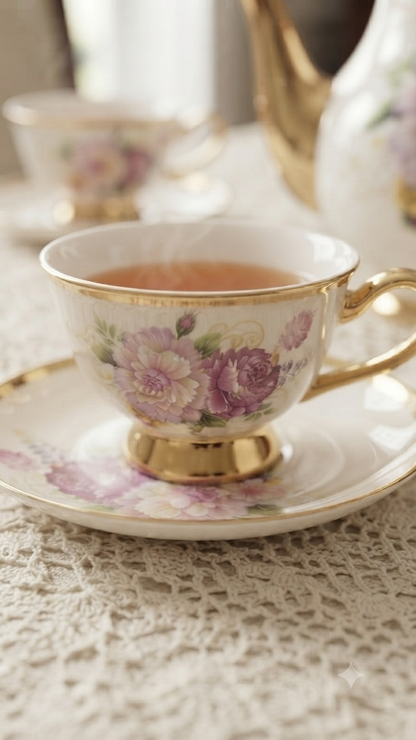 Service à Thé & Café "Jardin de Roses" (Set Élégance)