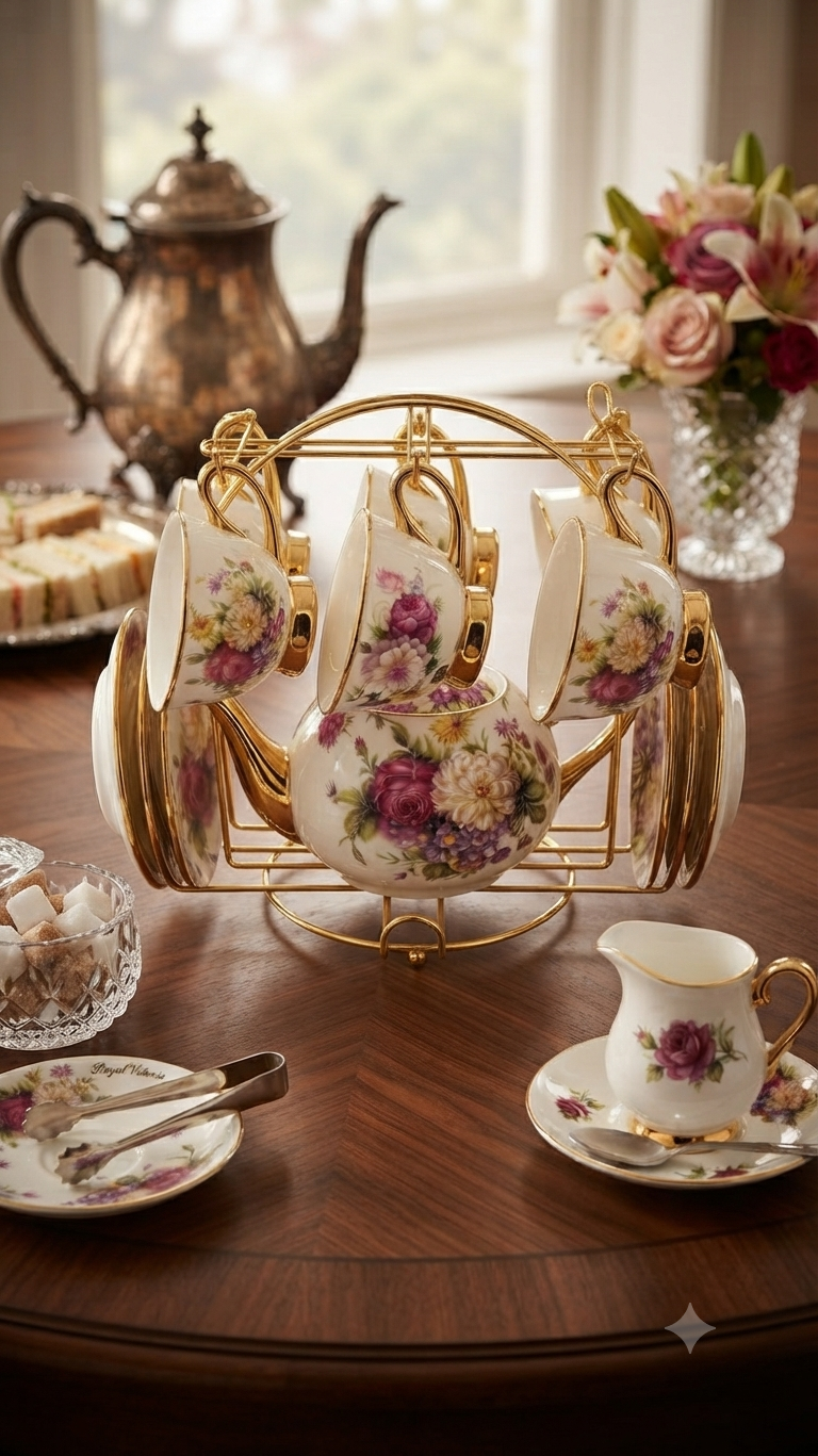 Service à Thé & Café "Jardin de Roses" (Set Élégance)