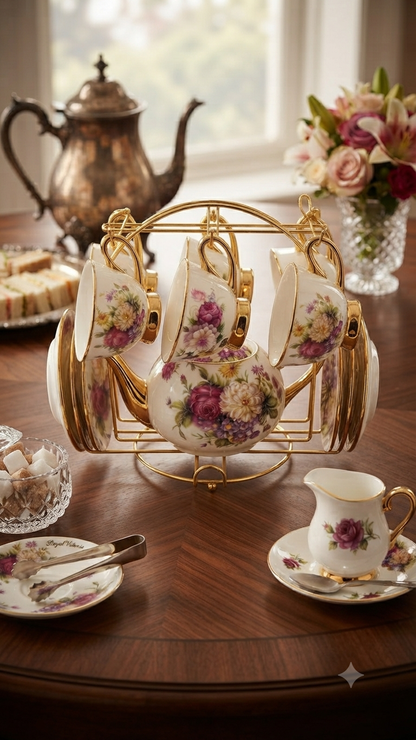 Service à Thé & Café "Jardin de Roses" (Set Élégance)