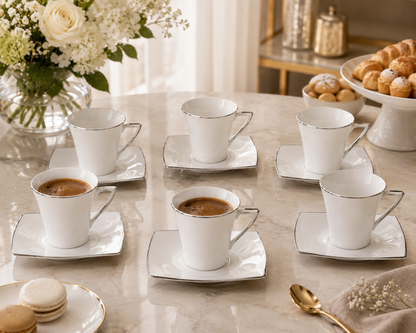 Service à Café "Carré Argenté" – Porcelaine & Finitions Argentées
