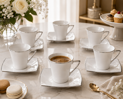 Service à Café "Carré Argenté" – Porcelaine & Finitions Argentées