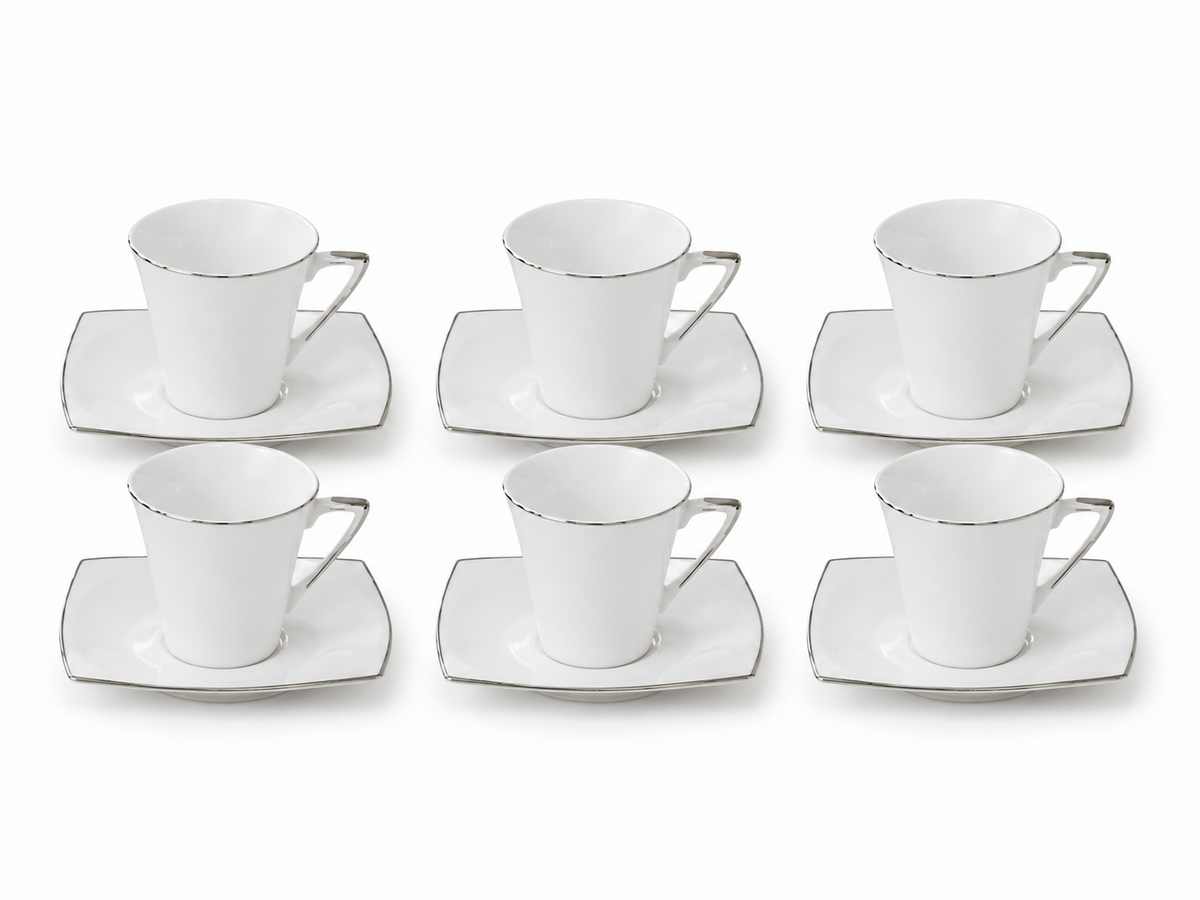 Service à Café "Carré Argenté" – Porcelaine & Finitions Argentées
