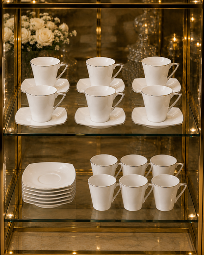 Service à Café "Carré Argenté" – Porcelaine & Finitions Argentées