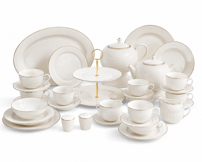 Service de Table Prestigieux "Éclat Doré" en Porcelaine – 60 Pièces