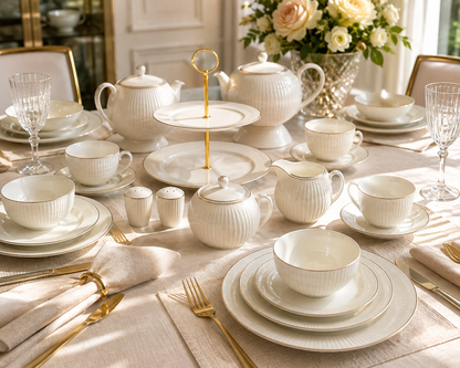 Service de Table Prestigieux "Éclat Doré" en Porcelaine – 60 Pièces