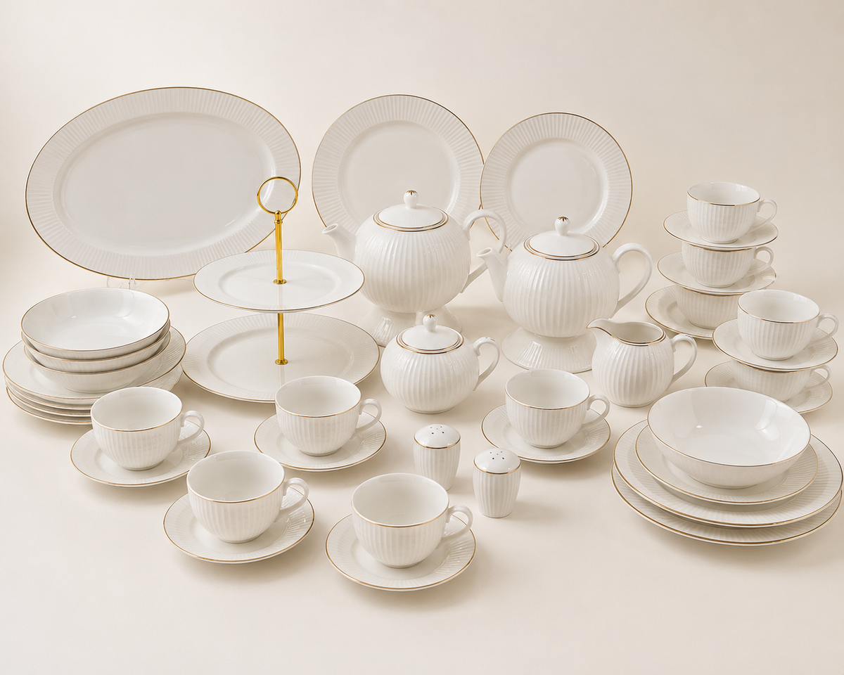 Service de Table Prestigieux "Éclat Doré" en Porcelaine – 60 Pièces