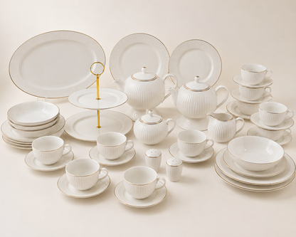 Service de Table Prestigieux "Éclat Doré" en Porcelaine – 60 Pièces
