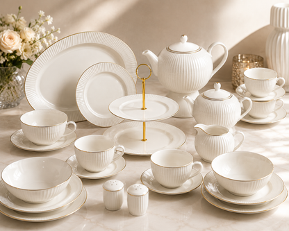 Service de Table Prestigieux "Éclat Doré" en Porcelaine – 60 Pièces